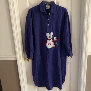 Vintage Disney Store Mickey Mouse Plaid Sleep-shirt Snowman Sz M